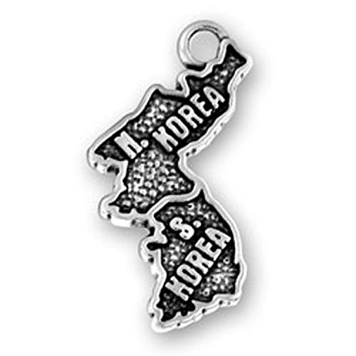 Sterling Silver Outline Map Of Country Of North And South Korea Word Dangle Charm Bead For Bead Bracelet
