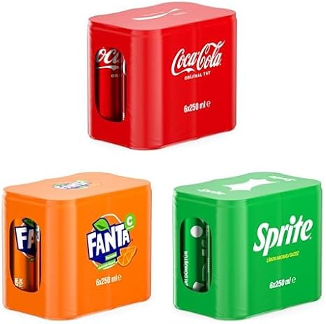 Coca-Cola Original Taste, Fanta Orange Flavored Soda and Sprite Lemon Flavored Soda, Box, 250 ml, 6+6+6 Pieces