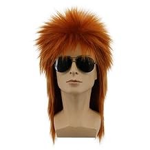yuehong Long Orange Mullet Wig Spiked Rocker 70s 80s Disco Style Wig For Men Women Heat Resistant Synthetic Fibers Costume Hair(Orange)