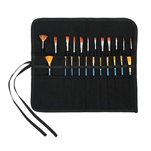 Denifiter 22 Pockets Waxed Canvas Roll-up Pencil Bag, Heavy Duty Portable Watercolor Oil Brush Canvas Pouch Black