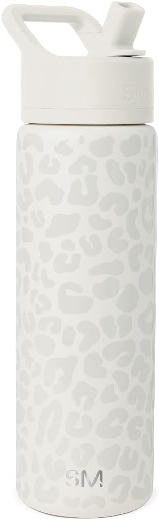 Simple Modern Water Bottle with Straw Lid Vacuum Insulated Stainless Steel Metal Thermos Bottles | Reusable Leak Proof Animal Print BPA-Free Flask for Sports | Summit Collection | 22oz, Cream Leopard