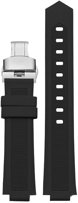 Rubber Watch Strap For Cartier Ballon Bleu Black Warrior Silicone Strap With Convex Ends