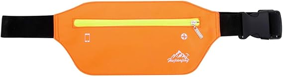 TAOTAO Slim Running Belt, Ultra Light Bounce Free Waist Pouch Fitness Workout Belt Sport Waist Pack Fitness Belt W Headphone Hole - Soft Sweat-Proof Fabric for Waist Curve (Orange)