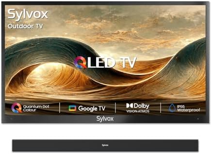 SYLVOX Outdoor TV with Soundbar & Cover, 43 inch 4K UHD QLED Smart TVs, Weatherproof, IP56 Waterproof, 1000 Nits Partial Sun, Support Google Assistant, Wide Viewing Angle (2026 Model)