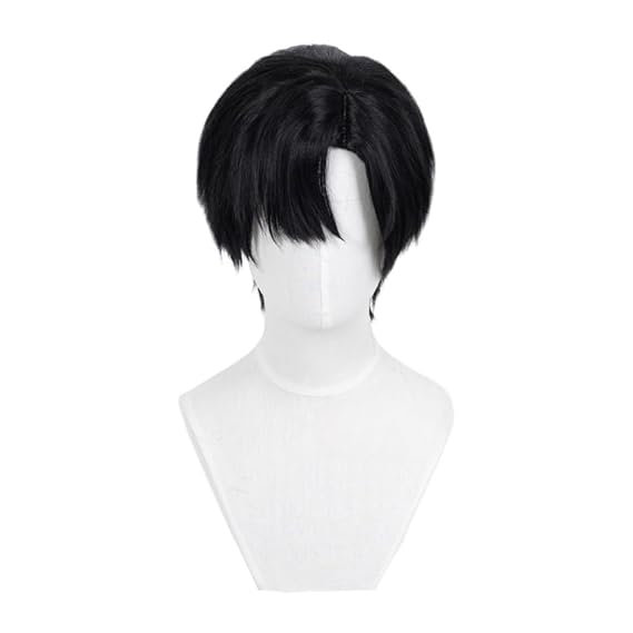 Short Black Cosplay Wigs for Men Short Straight Side Bangs Wig Male Role Anime Costume Wigs Natural Looking Fashion Synthetic Hairpieces Full Wig