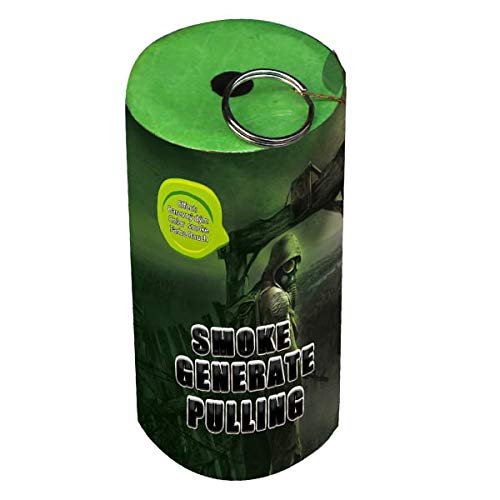 h2i 1 x Green Smoke Bomb with Pulling Smoke Bomb Grenade bengalo Volcano Fountain Party Fireworks Smoke Colour Green 60 Seconds, All- Season Fireworks Cat. F1