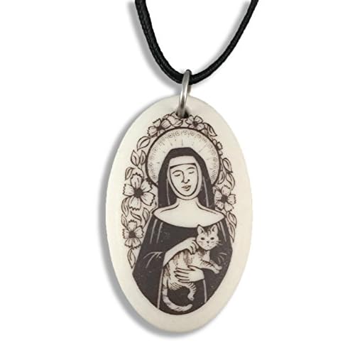 Earth&ME St. Gertrude Porcelain Oval Medal for Cat Lovers, Travelers, Gardeners, Widows
