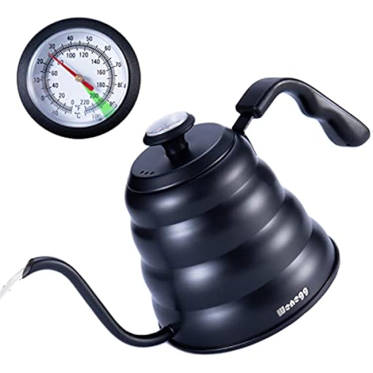 Pour Over Coffee Kettle with Thermometer for Exact Temperature 40 fl oz - Premium Stainless Steel Gooseneck Tea Kettle for Drip Coffee, French Press and Tea Black