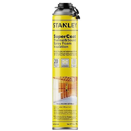 STANLEY Supercoat Spray Foam Insulation - Closed Cell Spray Foam Covers Up to 20 Sq.Ft., Gun Use, Gun Not Included, 27.1 oz, 1 Pack