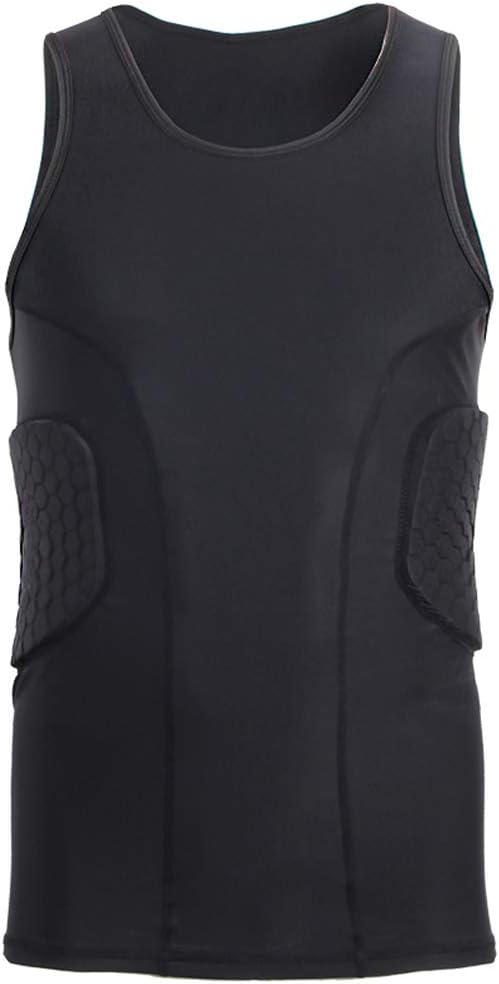 Topeter Padded Compression Shirt, Rib Protective Vest, Rash Guard Sports Training Tank Top, Underwear Jersey with Rib Pads