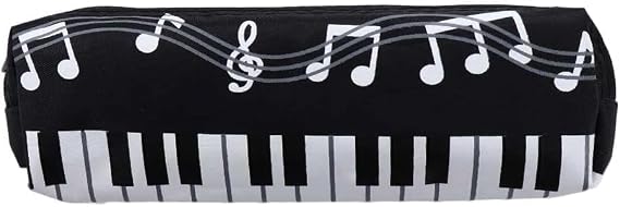 1pc White Black Oxford Cloth Pencil Case,Square Single Music Notes Piano Keyboard Pencil Case Large Capacity Pen Bags Pencil Holders and Office Supplies,Organization and Storage