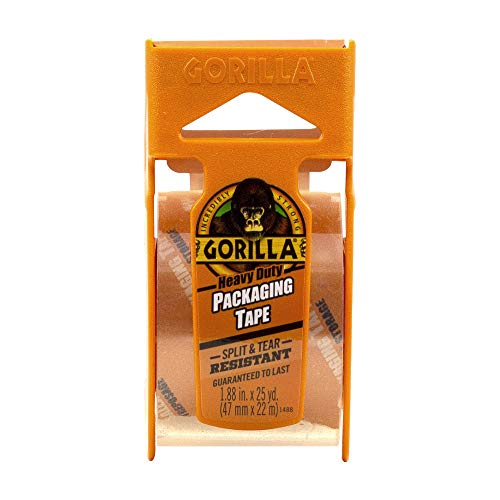 Gorilla Heavy Duty Packing Tape with Dispenser for Moving, Shipping and Storage, 1.88 x 25 yd, Clear, Pack of 1