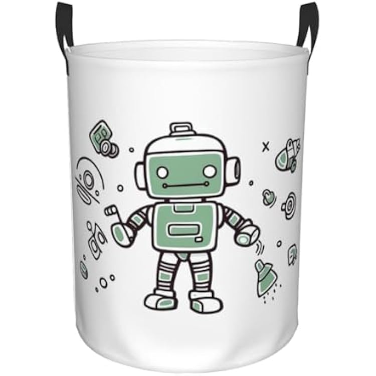 Line robot Laundry Basket With Handles, Foldable Laundry Hamper Oxford Cloth Dirty Clothes Basket Waterproof Clothes Toys Storage Bin Organizer for Bedroom Bathroom Dorm