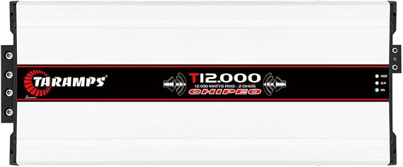Taramps T 12.000 Chipeo Amplifier 2 Ohms 12000 Watts RMS 1 Channel Car Audio Peak Power 13300W RMS Monoblock Amp, Compatible with Monitor Level Remote
