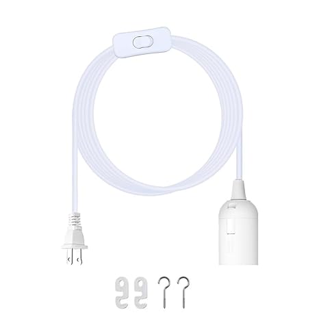 Hanging Light Cord Pendant Light Cord with Switch Light Socket Extension Light Bulb Socket Cable Lamp Kit for E26 E27 Lamp Socket Lantern (White)