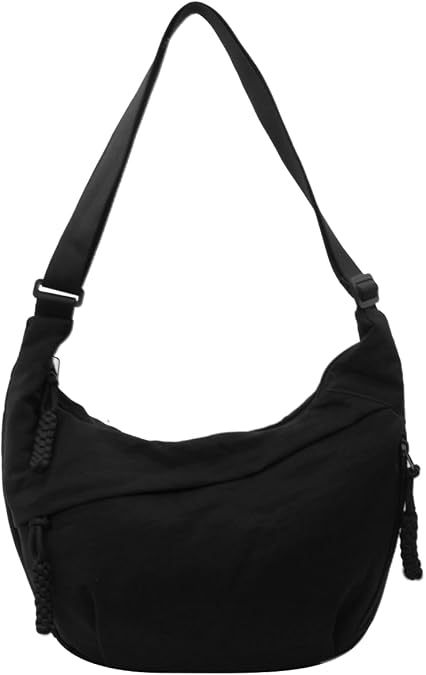 Crescent Bags for Women Men Nylon Crossbody Bags Medium Hobo Sling Bag Half Moon Shoulder Purse Slouchy Dumpling Bag