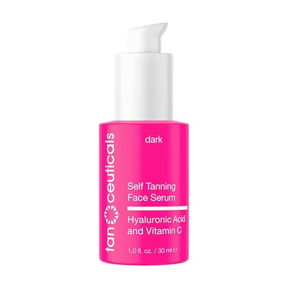 Self Tanning Face Serum - Color-Correcting and Hydrating with Vitamin C & Hyaluronic - Facial Self Tanner for Natural Looking & Long Lasting Sunless Tan - 1 oz (Dark)