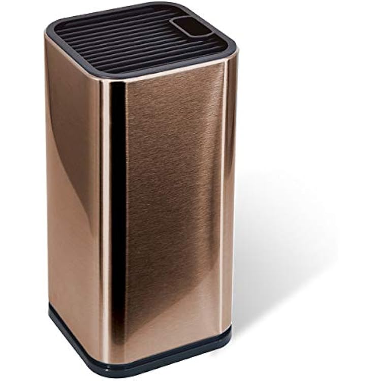 Rose Gold Stainless Steel Universal Knife Block Holder with Slots for Scissors or Sharpening Rod, Space Saver Knife Storage, Detachable for Easy Cleaning, Square Knife Holder For Safe