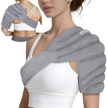 REVIX Microwavable Shoulder Heating Pad for Rotator Cuff, Moist Heating Pads Microwavable with Adjustable Strap, Shoulder Heating Pads for Upper Back Muscle Relaxation & Relief, Gray