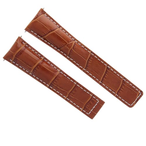 Ewatchparts 20mm Leather Watch Band Strap Deployment Clasp Compatible With Tag Heuer F1 Aquaracer CAF101A Brown With White Stitching