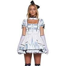 Dolls Kill Wonderland Girl Premium Costume by Trickz N' Treatz Women's Dress with Apron, Gloves & Bow Headband