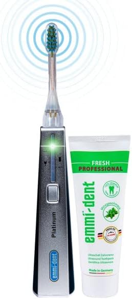 Emmi-dent Electric Toothbrush Set - Carbon. 100% Ultrasound Technology removes Harmful Plaque Without Abrasive Brushing. Ideal for Sensitive Teeth & Gums. with Nano-Bubble Toothpaste. Rechargeable.