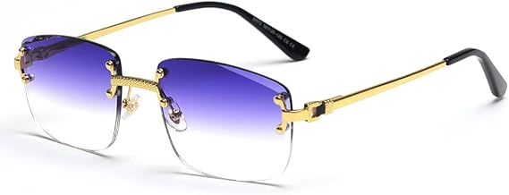 Gradient Lens Metal Sunglasses Rimless Square Blue UV400 Brown Women Frameless