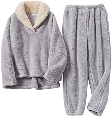 metricfalcon Fleece Pajamas for Women Soft Comfy Fluffy Pajamas Set Pullover Pants Loose Plush Warm Clothes for Winter Sleepwear Grey