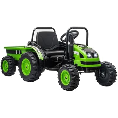 Electric Ride On Tractor Car for Kids, RC Truck with Dump Trailer, 35W Dual Motors, Parent Remote Control, Safety Belt, LED Lights, Toys for Toddlers Boys Girls