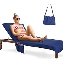 Tirrinia Beach Lounge Chair Towel Cover, Portable Chaise Beach Towel, Sunbathing for Beach Pool Patio Garden Courtyard Outdoor Trips, Quick Dry 31 x 73 inch Navy