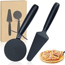 Pizza Cutter and Server Set - 9.25 Inch Sharp Stainless Steel Blade (430) with Finger Guard & Non-Slip Handle - Dishwasher Safe Pizza Slicer for Crusts and Pies