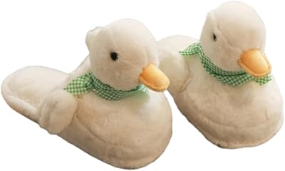 Womens Slippers Winter Slippers Fluffy Slippers Cute Cartoon Scarf Duck Cotton Slippers Extra-Thick Plush Soles No Slip Soles Safety Warmth Slippers