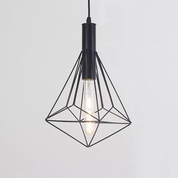 Nordic Industry Simple Black Mini Bedroom Bedside Pendant Lamp Metal Iron Lamp Body Hollow Out Design Home Decoration Hanging Ceiling Light Adjustable Cord Table Side Chandelier
