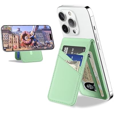 TopMade for MagSafe Wallet Stand, 5 Cards Holder with RFID Blocking, Strongest Magnetic Phone Wallet Card Holder for iPhone 17pro171615141312 Series, Vegan Leather, Open ID Window, Slim, Green
