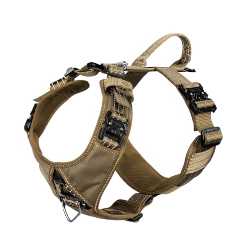 ICEFANG Dog Strap Harness with 4 x Metal Buckles,for Medium Sized Dog,K9 Vest,Y-Shape Chest,Adjustable Pet Harness,No-Pull Front Leash Clip Medium Pack of 1, Brown