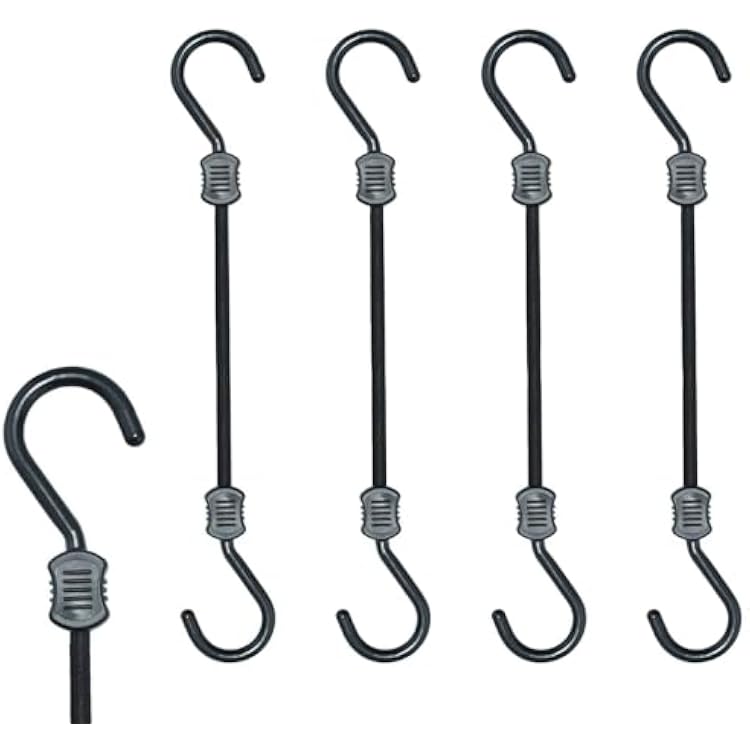 Bungee Cords with Hooks, 12 Inch Superior Latex Heavy Duty Outdoor Bungee Cords with Plastic Steel Hooks for Camping, Tarps, Bike Rack, Tent 4 Pack, Black