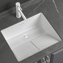Square Vanity Bathroom Undermount Ceramic Sink with Washboard Restroom Powder Room Modern White Porcelain Sink Laundry Room Sinks with Overflow,drainer and Drain Pipe(55.5*46*22CM/21.9*18.1*8.7IN)