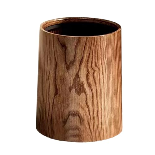 12L Trash Can with Lid - 3 Gallon Walnut Brown Wood Grain Bathroom Garbage Can with Swing Top Lid - Minimalist Diaper Trash Can w Removable Interior Waste Bucket - Dustbin for Office B