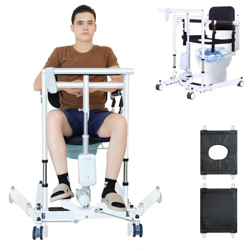 Upgrade Remote Control - Electric Transfer Chair for Seniors,Patient Lift Transfer Chair for Home,Folding Portable Handicap Lift for Car,Bathroom Wheelchair with Bedpan-Adjustable Width