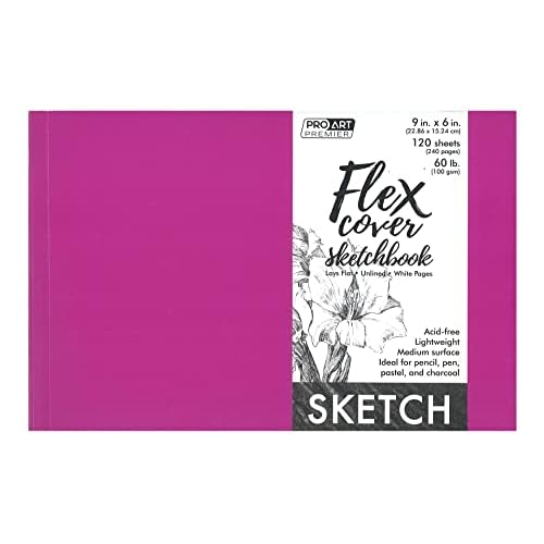 Pro Art Premium Sketch Book 9x6 120 Sheets, 60#, Flex Cover, Magenta, Sketch Book, Sketchbook, Pad, Drawing Paper, Art Book, Drawing Paper, Sketchbook for
