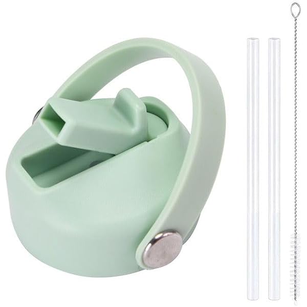 Straw Lid for Hydro Flask Wide Mouth Water Bottle, Top Lid with Straw Fits Hydro Flask 32 40 oz Replacement Cap Wide Mouth Straws Flip Lid Flex Handle Dew Pale Green