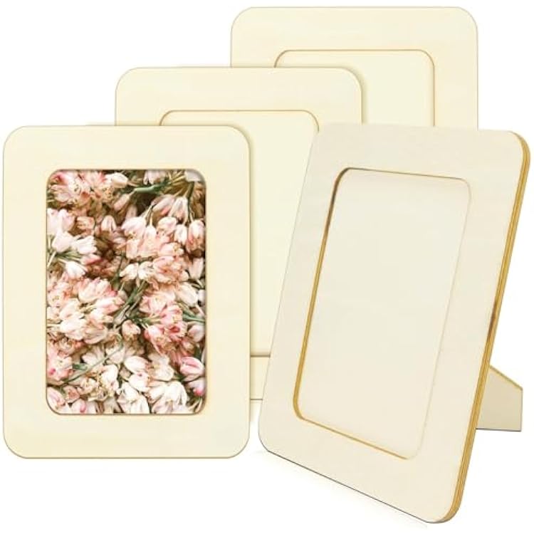 4 Pack Wooden Picture Frames for Crafts, 4x6 Inch Wood DIY Picture Frame for Crafting & Painting, Unfinished Standing Photo Frame as Decorations, School Art Projects, Birthday Gifts