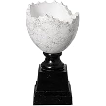 Uniquewise 28-inch Modern Sculptural Cracked Egg-Shaped Marble Inspired Planter with Black Pedestal Base Minimalist Decorative Accent for Living Room Entryway Balcony Hotel Lobby Restaurant or Office