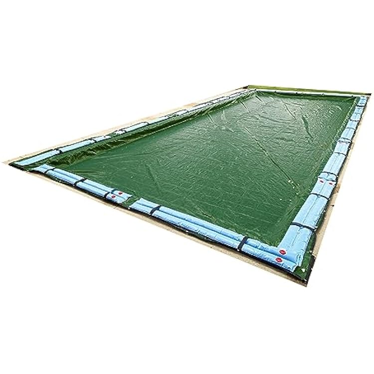 Blue Wave Silver 16 ft x 32 ft Rectangular Winter In Ground Pool Cover Blocks Debris and Sunlight with 12-Year Protection for Off-Season With 10x10 Polyethylene Weave, 5 ft Overlap, Cable, Winch