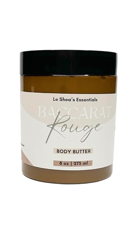 LE SHEA Baccarat Rouge Body Butter Red Bottle Version Inspired Fragrance Type, Shea, Mango, Vitamin E Oil, Skin Care Moisturizer, Plant Based Dry Cracked Hands Feet Bold Scent 8 oz