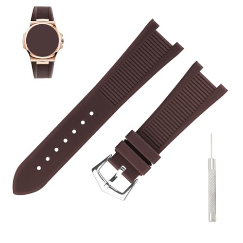 Rubber 25mm 13mm Watch Bands Compatible Fit for Patek Philippe Nautilus PP 5711 1A010 5712 5712G 5726 5980 Replacement Silicone Watch Strap Wirstband Bracelet with Tang Buckle For Men and Women,Brown
