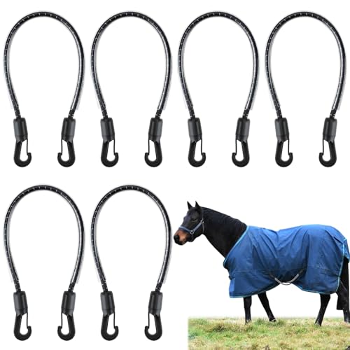 6 Pcs Horse Blanket Leg Straps, Elatic Horse Blanket Leg Straps Replacement with Duble Ended Clips, 20 Inch Horse Rug Tail Strap, Winter Horses Supplies Medium