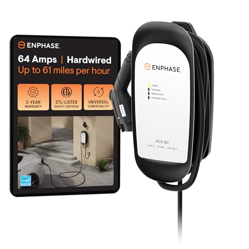 64 Amp EV Charger, Enphase HCS-80, Hardwired, 240V, 15.4kW Power, Safety Certified, 25 ft Cable, J1772 Ruggedized Connector, Formerly ClipperCreek