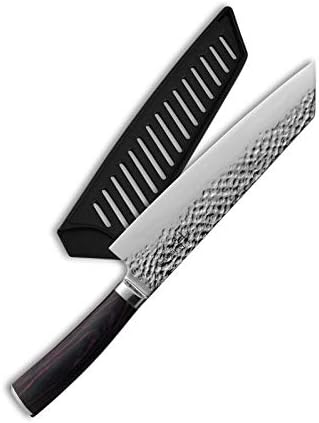 Japanese Chef's Knife, Hammered Professional 7.5" Kiritsuke Kitchen Knife, 7cr17 German High Carbon Stainless Steel, Corrosion Resistant, Anti-Tarnish Blade with Sheath