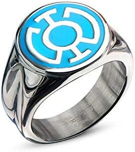 DC Comics Blue Lantern Corps Stainless Steel Blue Enamel Hope Ring - Size 12